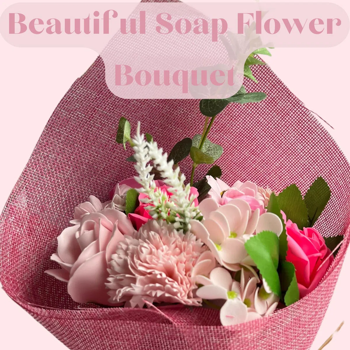 Bouquet de fleurs de savon debout rose – Cadeau de Saint-Valentin et de fête des mères pour femme, elle et vos proches