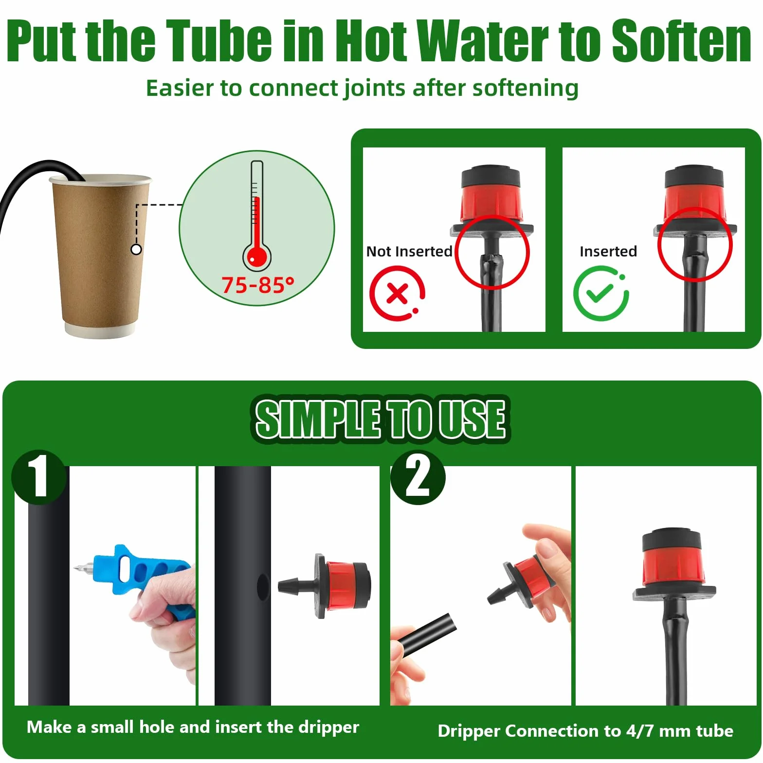 TOROKOM 200Pcs 1/4" Goutteur Irrigation, pulvérisateur à débit d'eau Vortex à 360 degrés pour Pot Plante Jardin Serre Potager Gazon (Rouge)