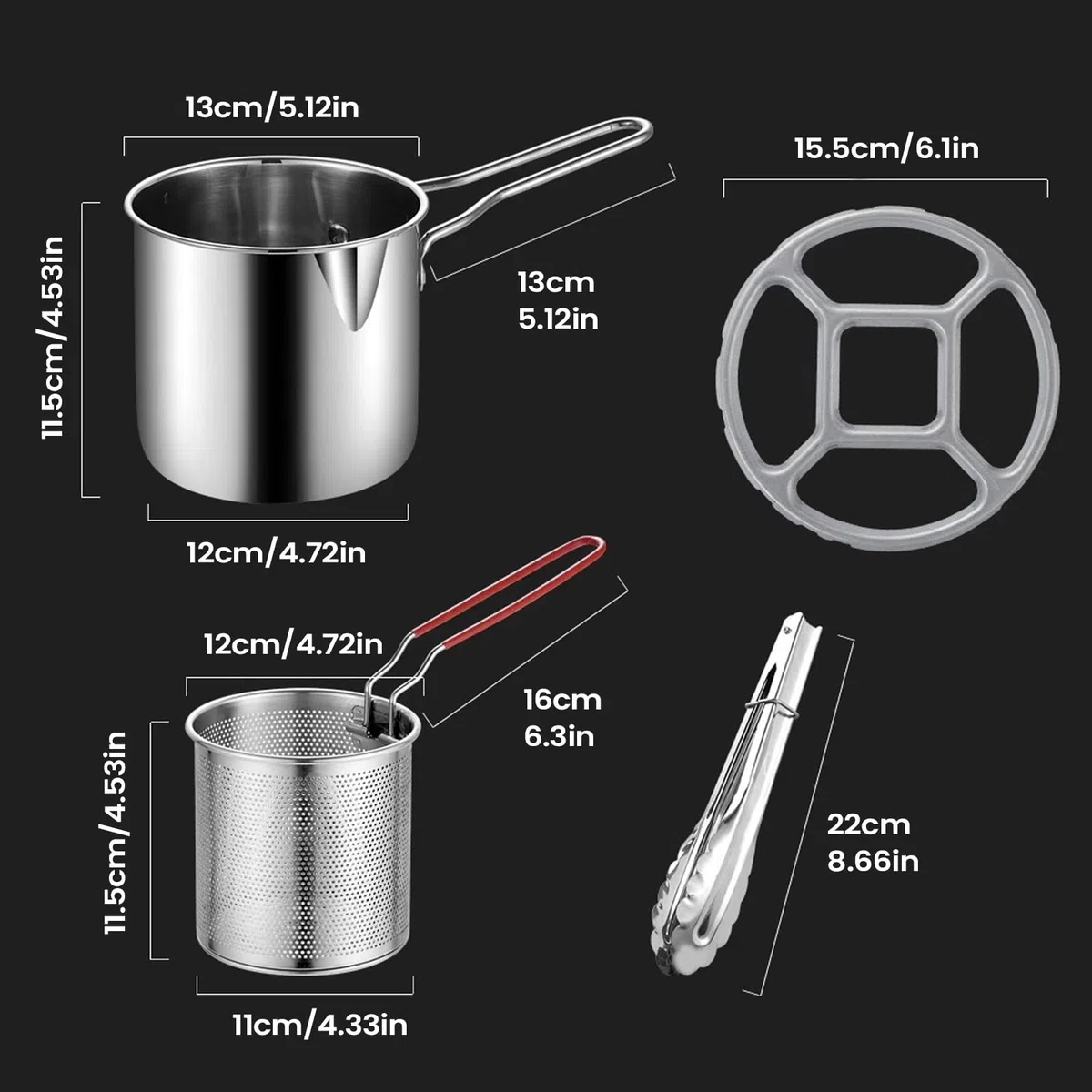 Faitout en acier inoxydable - Friteuse en acier robuste, panier amovible, couvercle inclus, appareil de cuisine polyvalent, restauration en camping-car ou camion de restauration | Outil de cuisine