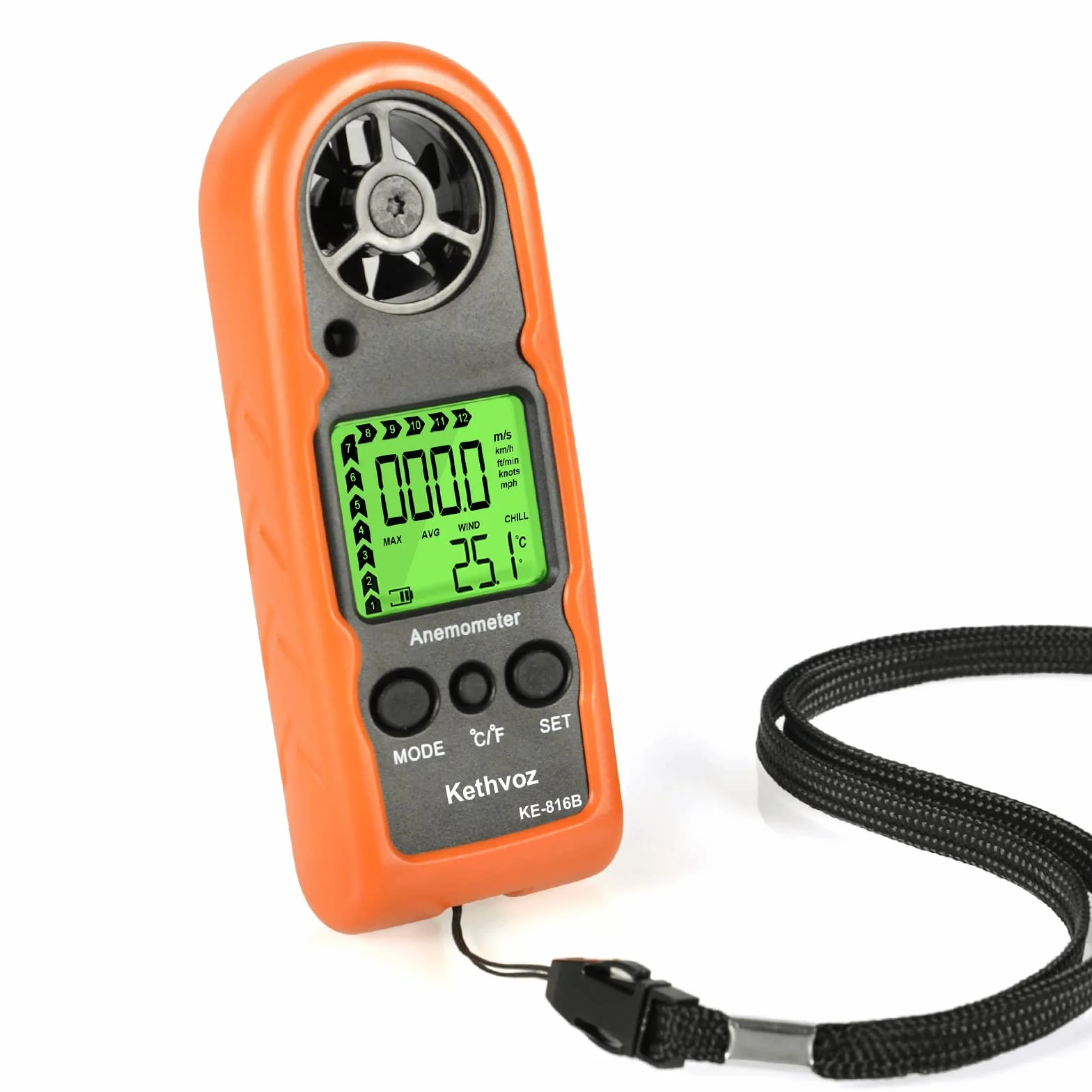 Mini Anemometre Portable VMC, Kethvoz Exterieur Jauge de Vitesse du Vent Numérique avec Max/AVG/Valeur Actuelle Mesure 0~30 m/s Débit d'Air Vitesse et Température KE-816B
