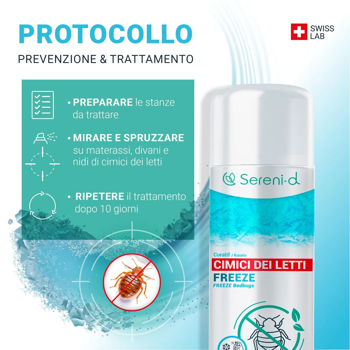 FREEZE PUNAISES DE LIT – TRAITEMENT NATUREL FOUDROYANT – Action FREEZE punaises de lit (œuf, larves et adultes) sans substances actives biocides – Action IMMÉDIATE et EFFICACE – Swiss Lab