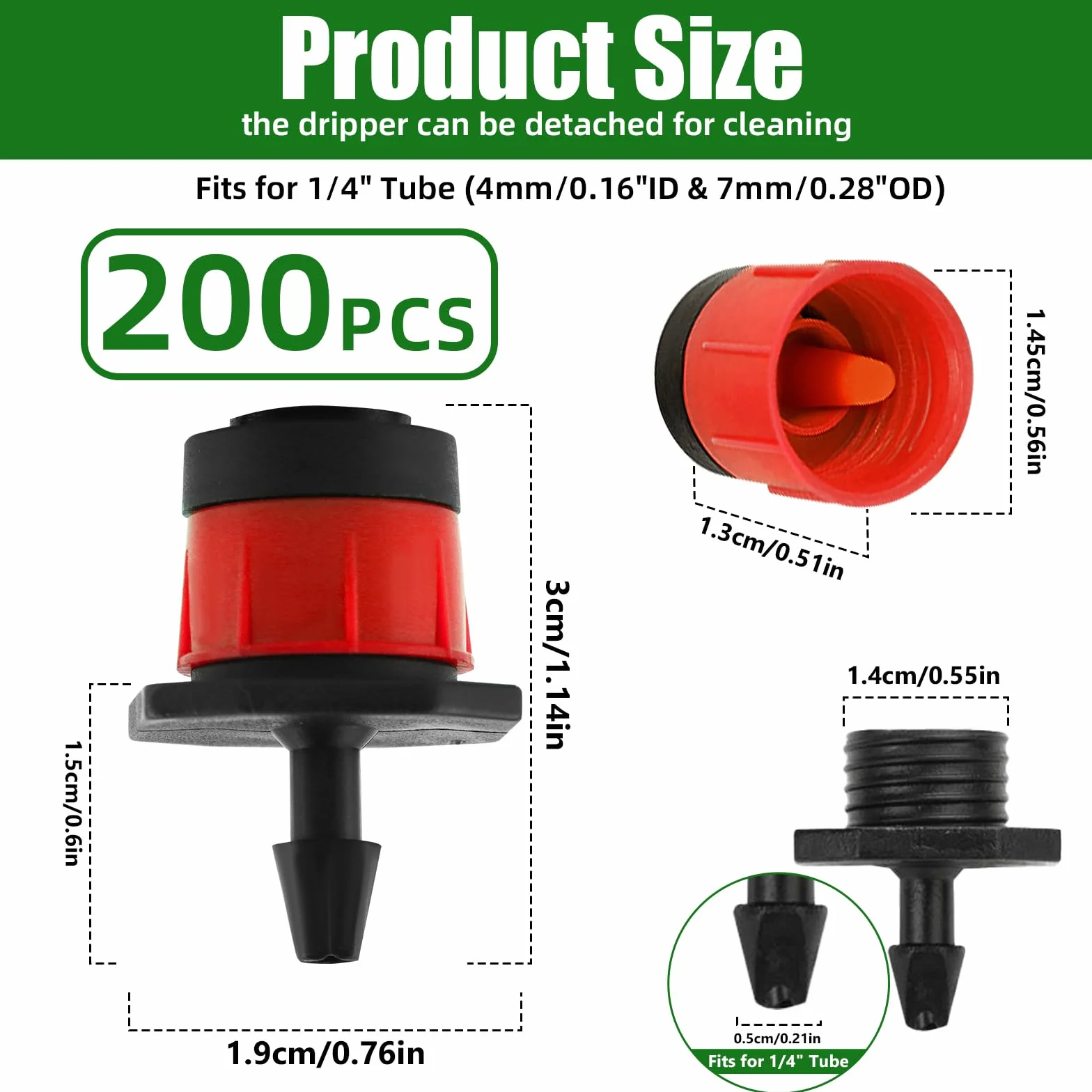 TOROKOM 200Pcs 1/4" Goutteur Irrigation, pulvérisateur à débit d'eau Vortex à 360 degrés pour Pot Plante Jardin Serre Potager Gazon (Rouge)
