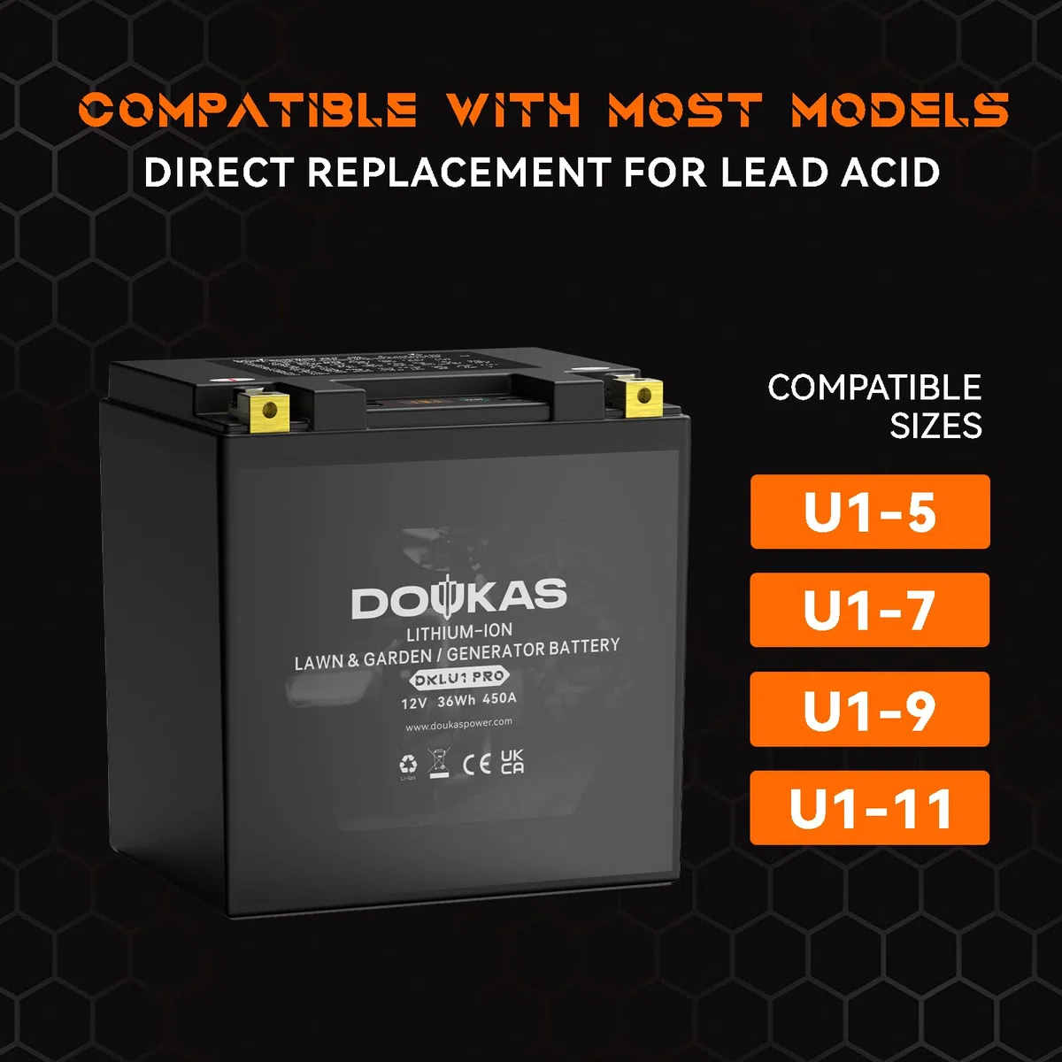 DKLU1 PRO Batterie au lithium LiFePO4 pour tondeuse à gazon, générateurs 12 V 3,2 Ah 450 CCA, compatible avec tracteur de jardin, convient pour Craftsman, John Deere, Cub Cadet, Husqvarna