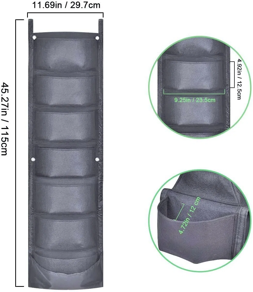 KAHEIGN 7 Poches Sacs De Culture Suspendus, Suspension Verticale Jardinière Murale Sac De Pot De Fleurs Pour La Décoration De La Maison Du Jardin De La Cour (Noir)