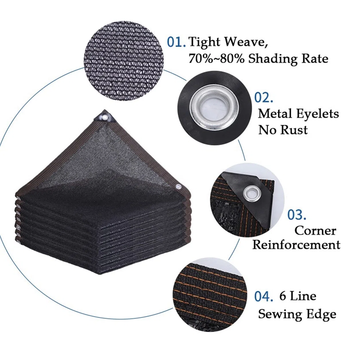 Voile d'ombrage en maille noire – Protection UV à 80 % – Pour jardin, piscine, abri auto – Tissu en résine avec design à 6 broches pour une installation facile