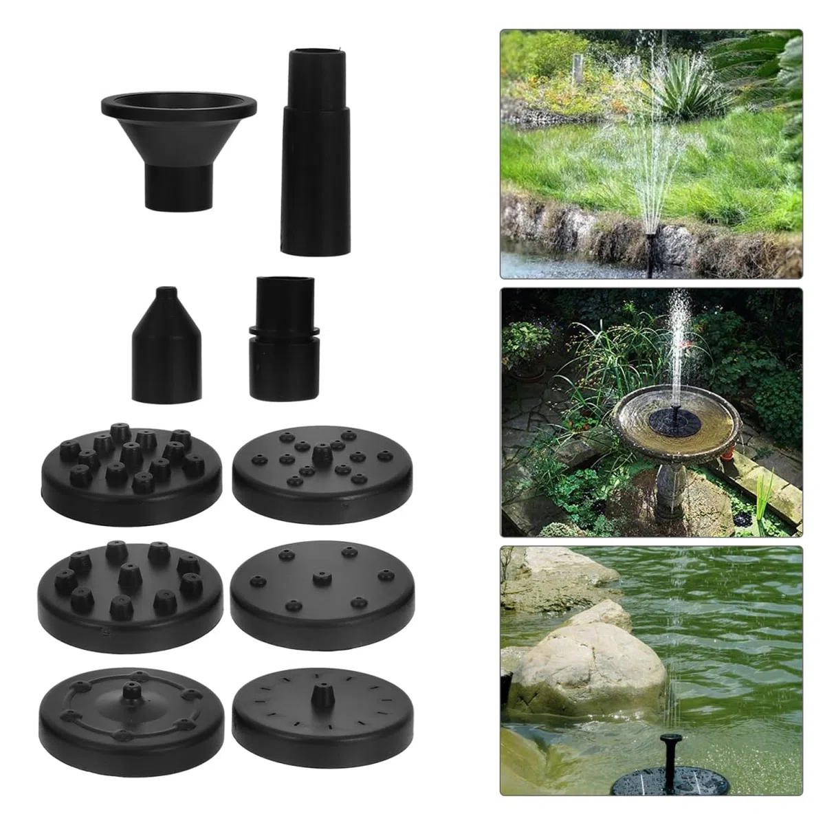 Kit Pompe Fontaine Solaire Flottante avec 3 Buses De Remplacement pour Fontaine De Jardin Bain d'oiseaux Et Petit Étang Accessoires pour Extérieure Durable