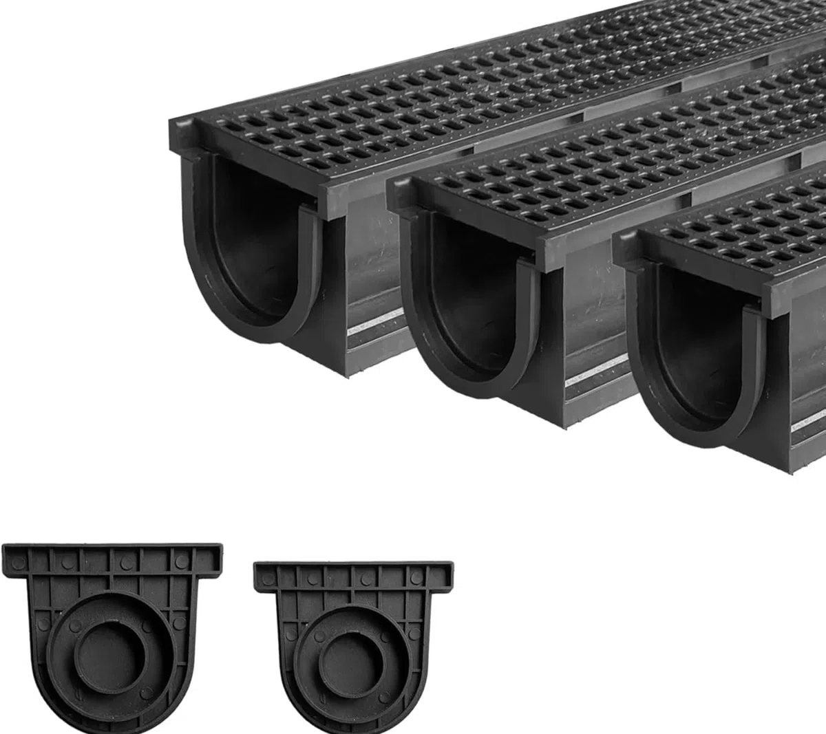 Lot de 3: 1000 x 155 x 138 mm Caniveau Terrasse en PEHD Noir avec Grille, A15 caniveau extérieur de Drainage en PEHD, 3m, pour l'allée, Le Jardin, la terrasse, Le Cour