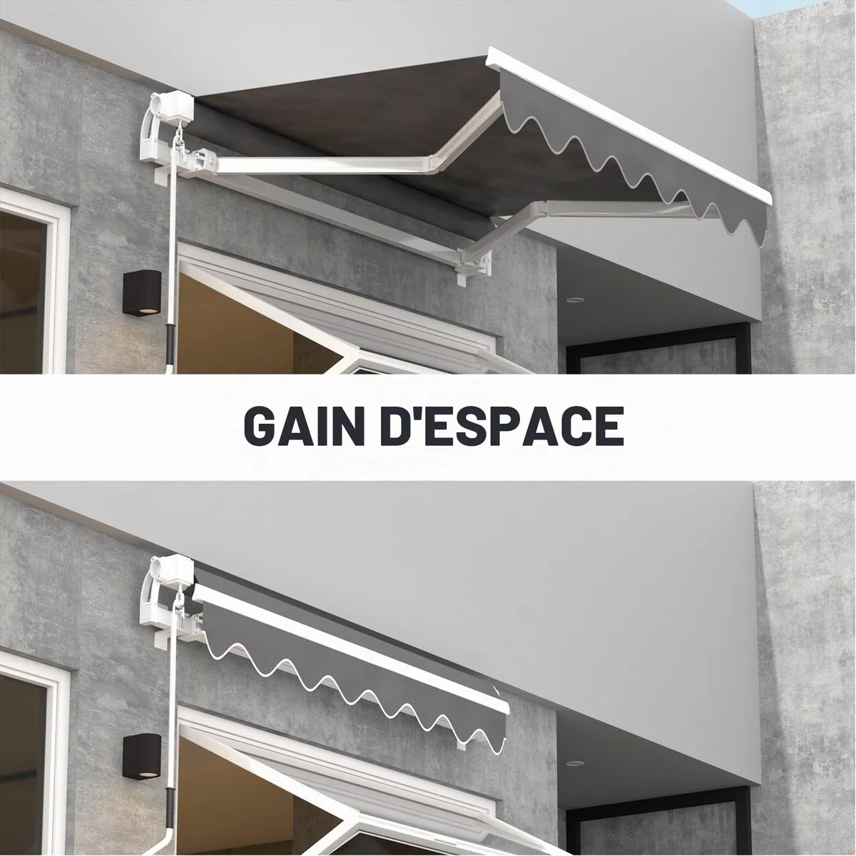 Store Banne Manuel 2.5x2M, Auvent Réglable Aluminium, Store avec Manivelle à Bras Articulés, Anti-UV, Résistant au Vent, Inclinaison réglable, Facile à Installer, pour Terrasse et Balcon, Gris Foncé