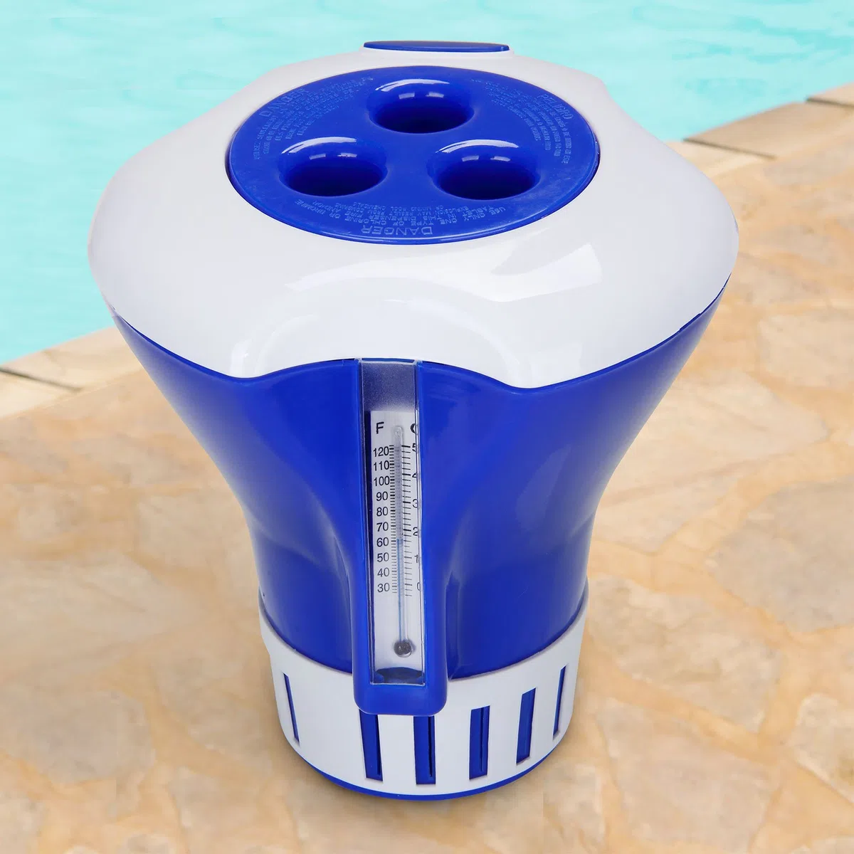 Deuba Diffuseur de Chlore et Brome pour piscines Ø 17cm Distributeur Flottant avec thermomètre doseur Spa pataugeoire