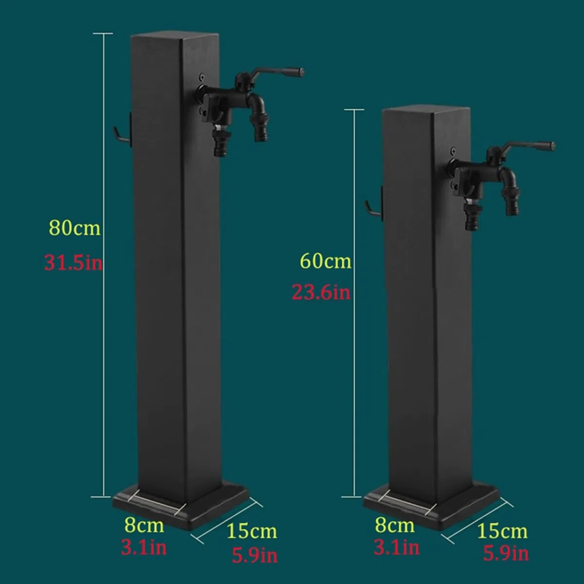 Colonne d'eau Noire De Jardin, Colonne d'eau Robinet Extérieur en Acier Inoxydable, Robinet Résistant Au Gel, Point De Puisage, Robinet D'écoulement, Point De Prélèvement d'eau,B,60CM