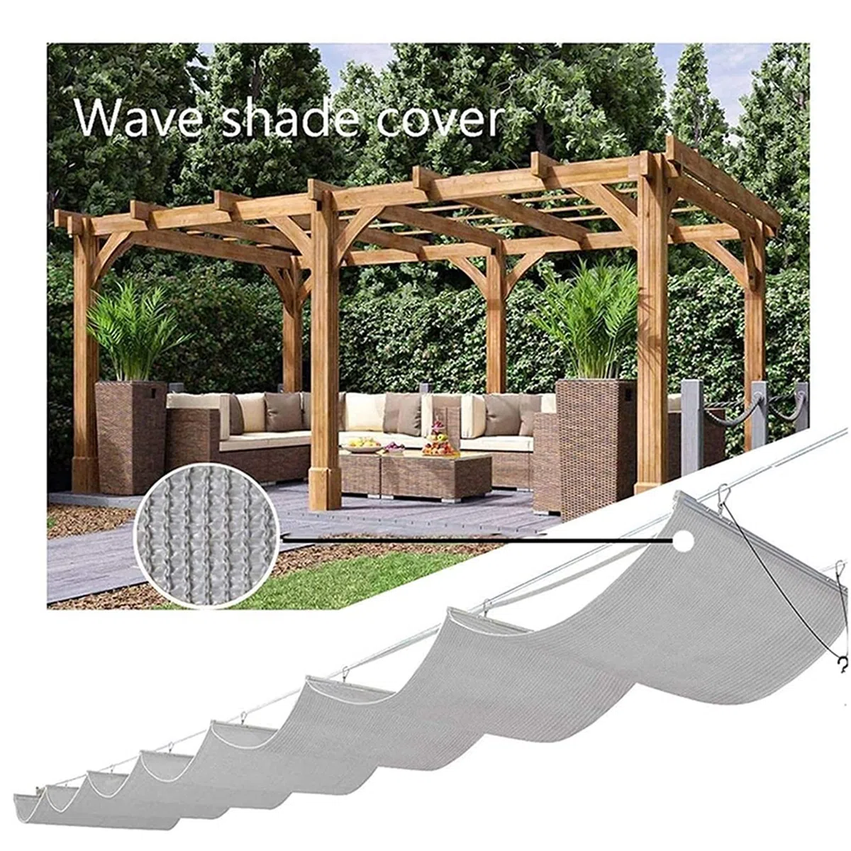 Voiles d'Ombrage de Vague,Voile d'Ombrage Rétractable,Couverture d'Ombre Perméable Respirant,Toile Ombrage UV Protection,avec Kit de Montage,Auvent à Vagues Gris (1.6x4m/5.25x13ft)