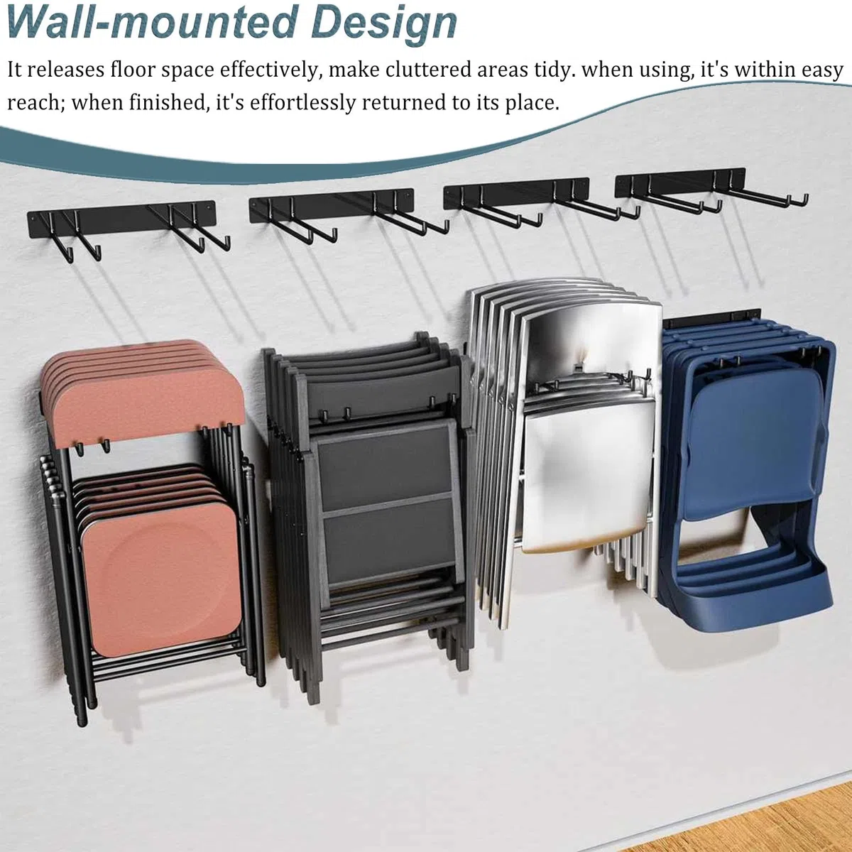 Lot de 4 chaises pliantes murales – Porte-outils de jardin peu encombrant, solution de siège pliable pour usage domestique et extérieur