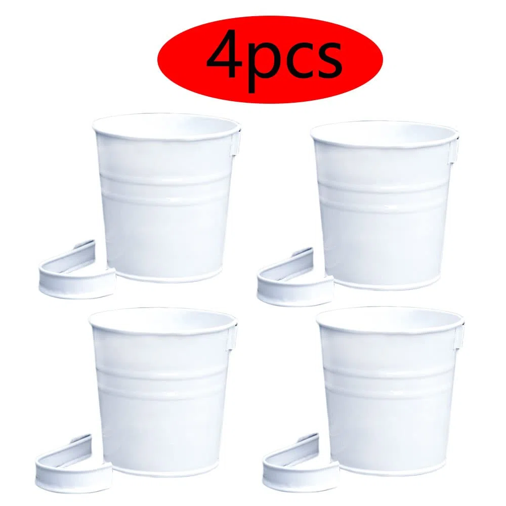 Pot Fleur Suspendu Extérieur 4 Pièces Pots de Fleurs Suspendus pour Balcon Balconniere Exterieur Métal Pots de Fleurs Suspendus avec Trou de Drainage Pot de Fleur pour Une clôture, Blanc