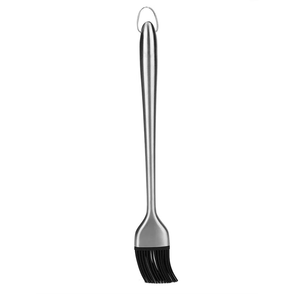 Brosse à Huile Barbecue, Manche Inox Tête Silicone, Pinceau Cuisson pour Gril et Pâtisserie
