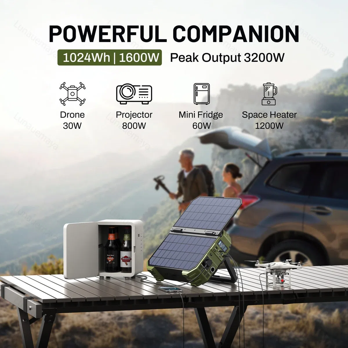 Station d'Énergie Portable 1600W 1024Wh pour Secours Domestique & Camping