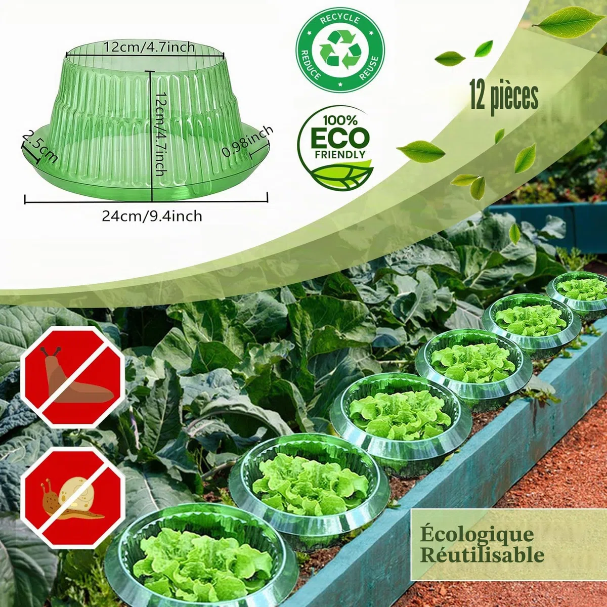 Lot de 12 colliers anti-limaces - Protection contre les limaces sans granulés - Protège les plantes sans produits chimiques