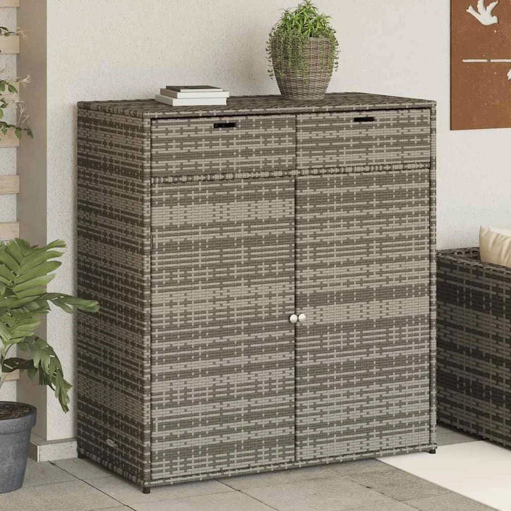 Armoire de jardin d'extérieur en rotin synthétique Gris 105 x 55