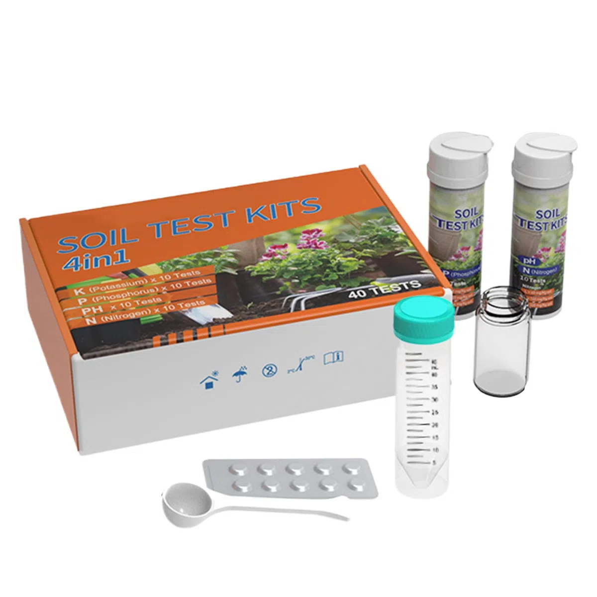 Générique 4-in-1 Soil Test Kit - 40 Tests for Nitrogen, Phosphorus, Potassium & PH, Garden Nutrient Tester Strips for Vegetable Plots, Lawns & Greenhouses