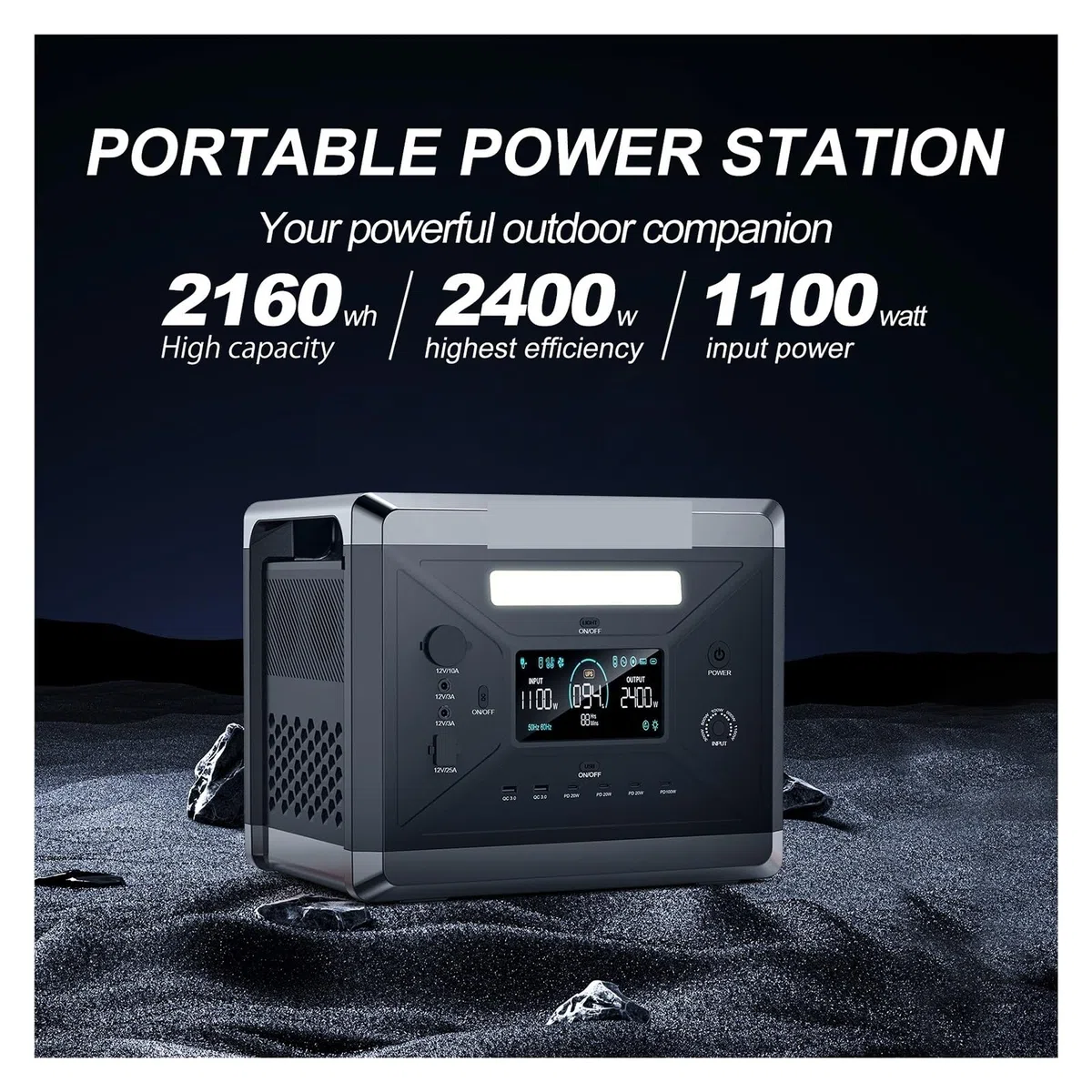 Centrale Électrique Portable 2400W (crête 4800W), Batteries LiFePo4, Prises Ca, Générateur Solaire 2160WH, Camping-car Recharge Ultra Rapide