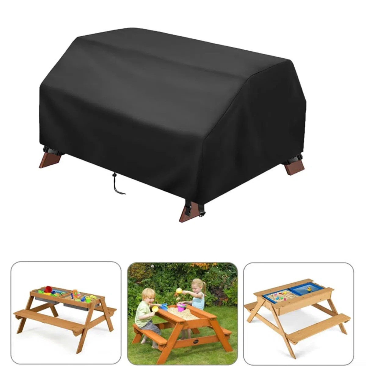 Housse de table de pique-nique en tissu Oxford 210D pour enfants, housse de table de pique-nique imperméable pour table d'activités 3 en 1 avec loquets coupe-vent en maille, 102 x 102 x 53,2
