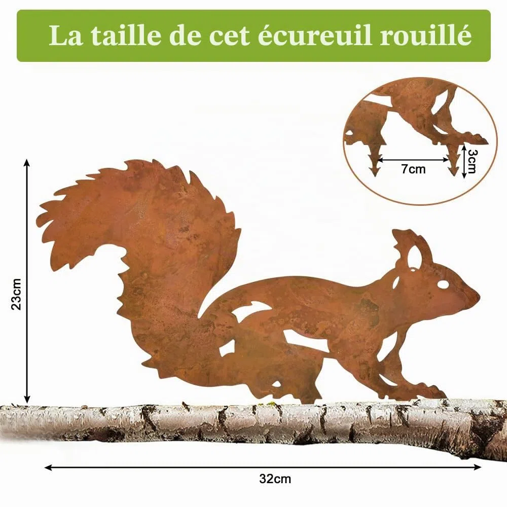 NAROSEBE Écureuil rouillé 32 x 23 cm Piquets décoratifs pour jardin décoration métal extérieur patio pelouse ornements