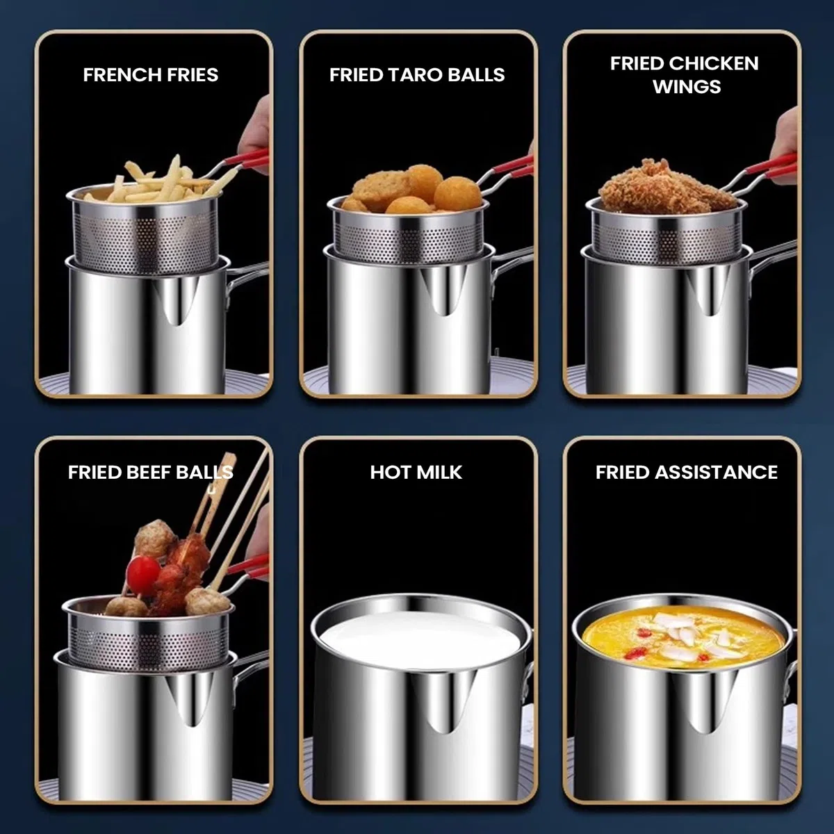 Faitout en acier inoxydable - Friteuse en acier robuste, panier amovible, couvercle inclus, appareil de cuisine polyvalent, restauration en camping-car ou camion de restauration | Outil de cuisine