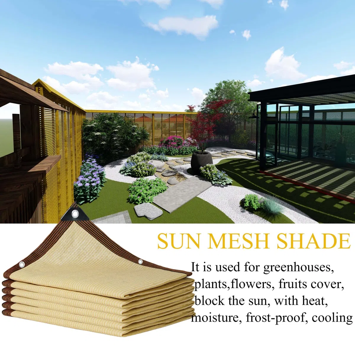 Filet anti-UV léger avec œillets pour plantes, fleurs, terrasse, 3 x 6 m, protection solaire