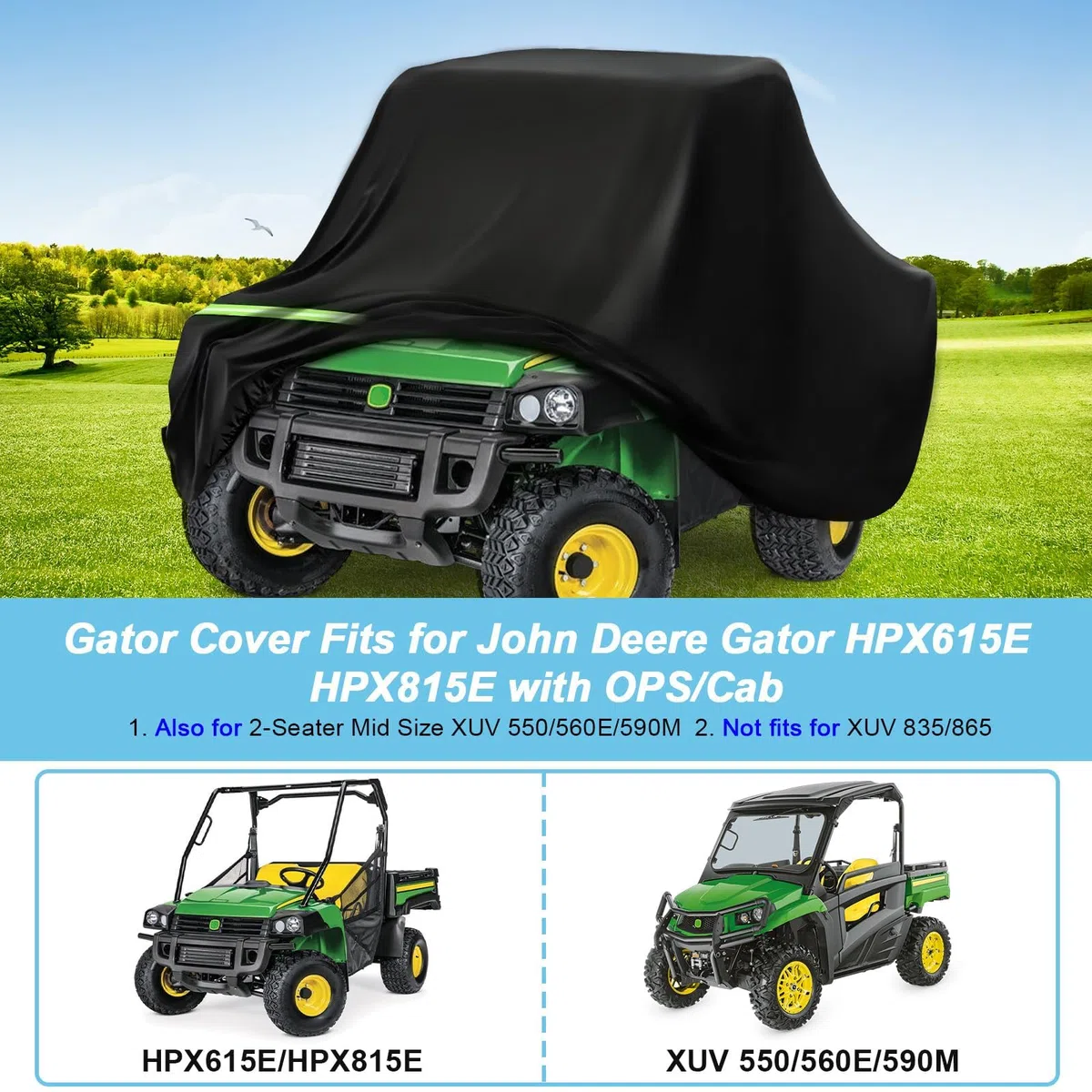 Gator Housse imperméable pour John Deere Gator HPX615E/HPX815E avec OPS/Cab, 210T soleil, pluie, UV, poussière, neige - Protection contre les intempéries - Housse de protection intégrale robuste avec