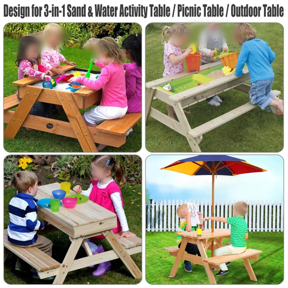 Housse de table de pique-nique en tissu Oxford 210D pour enfants, housse de table de pique-nique imperméable pour table d'activités 3 en 1 avec loquets coupe-vent en maille, 102 x 102 x 53,2