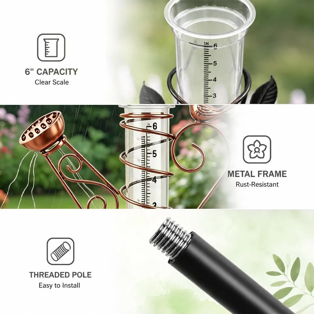 Pluviometre Exterieur Jardin, Pluviometre Exterieur Resistant Gel avec Piquet en Métal, Solaire Pluviomètre en Verre avec Lumière, Pluviomètres pour Jardin, Cour, Terrasse, Allée de Pelouse