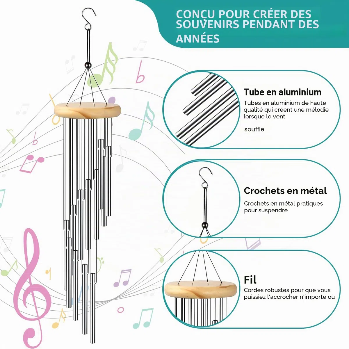 2 Pièces Carillon, Carillon à Vent avec 24 Tubes en Alliage D'aluminium, Carillon a Vent pour aux Jardins, Patios, Arrière-Cours et à la Décoration de la Maison