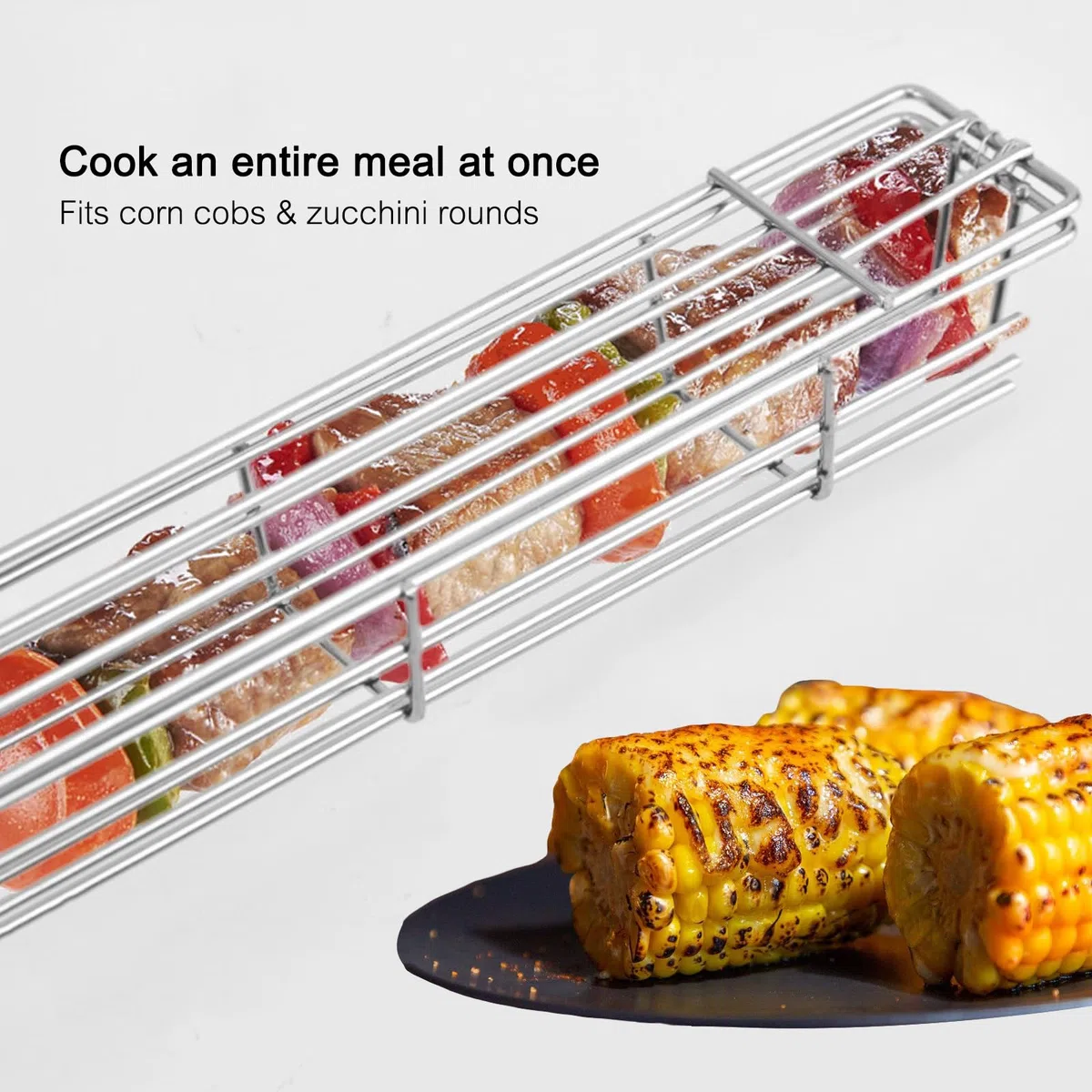 Joyeee Panier Grill Barbecue, Pliable Griller Panier en Acier Inoxydable avec Poignée en Bois Amovible pour Grillades Légumes Frites Hot Dog, Portable pour Grillades en Plein Air, Camping, Pique-nique