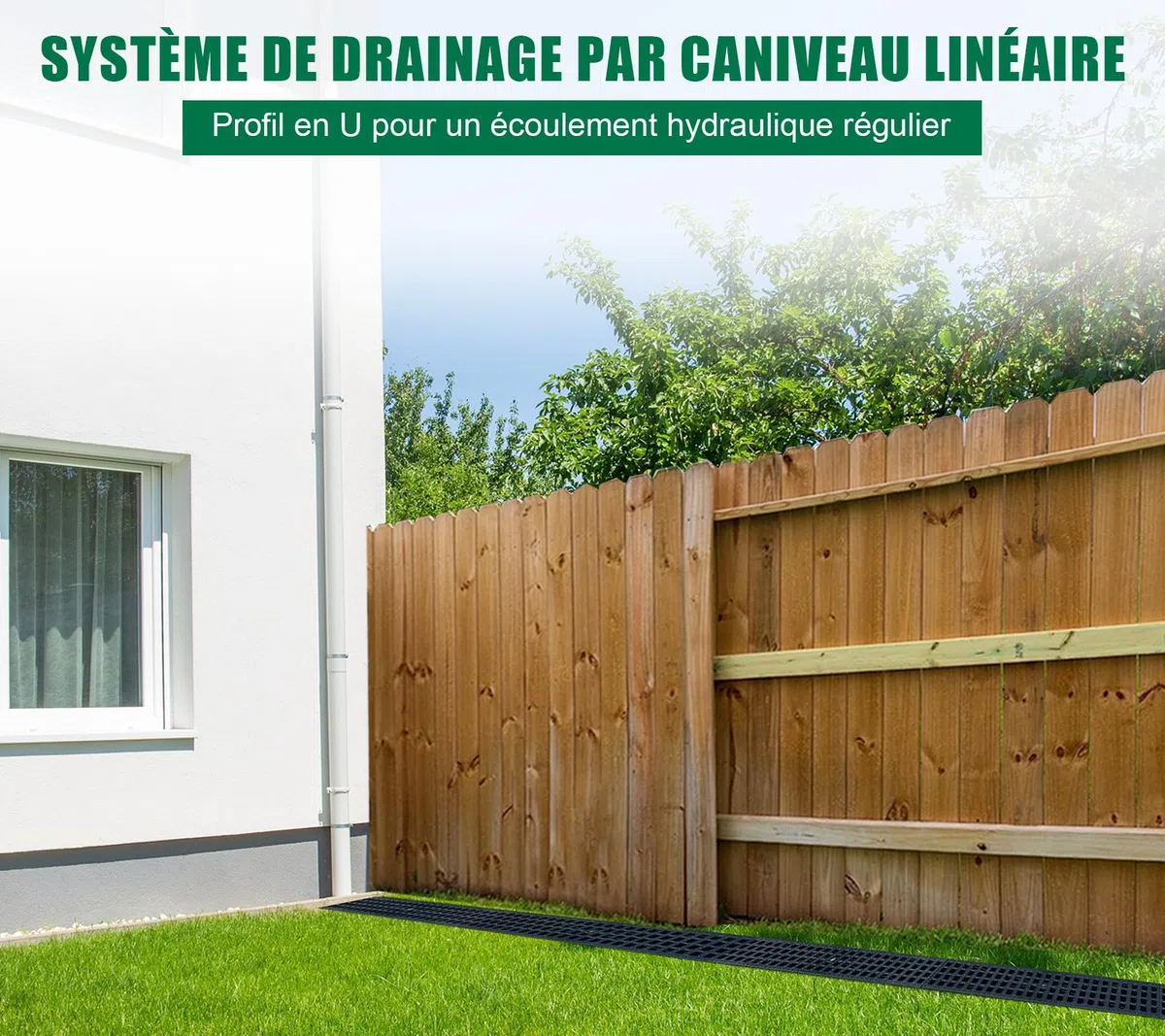 Lot de 3: 1000 x 155 x 138 mm Caniveau Terrasse en PEHD Noir avec Grille, A15 caniveau extérieur de Drainage en PEHD, 3m, pour l'allée, Le Jardin, la terrasse, Le Cour