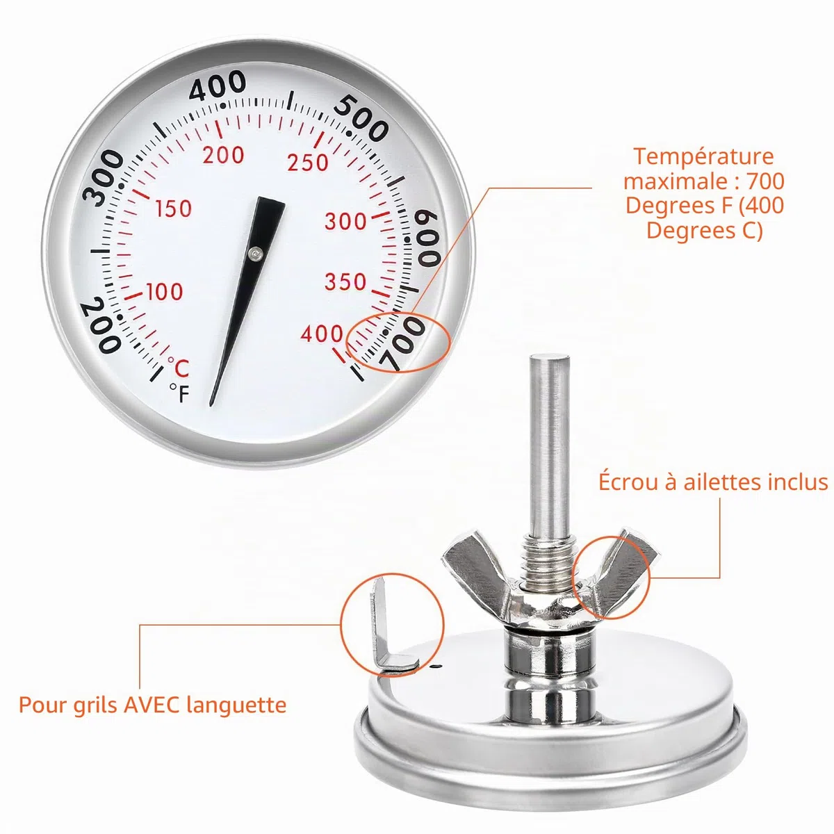 Denmay Thermomètre de barbecue précis pour Weber Genesis 300, Genesis II & Summit Serie Grills, Thermomètre de température à montage central 6 cm de diamètre