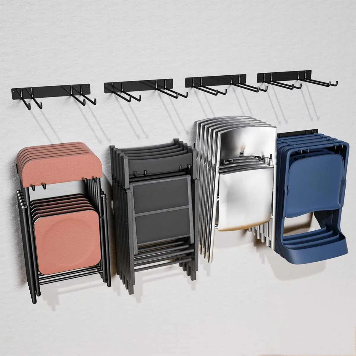 Lot de 4 chaises pliantes murales – Porte-outils de jardin peu encombrant, solution de siège pliable pour usage domestique et extérieur