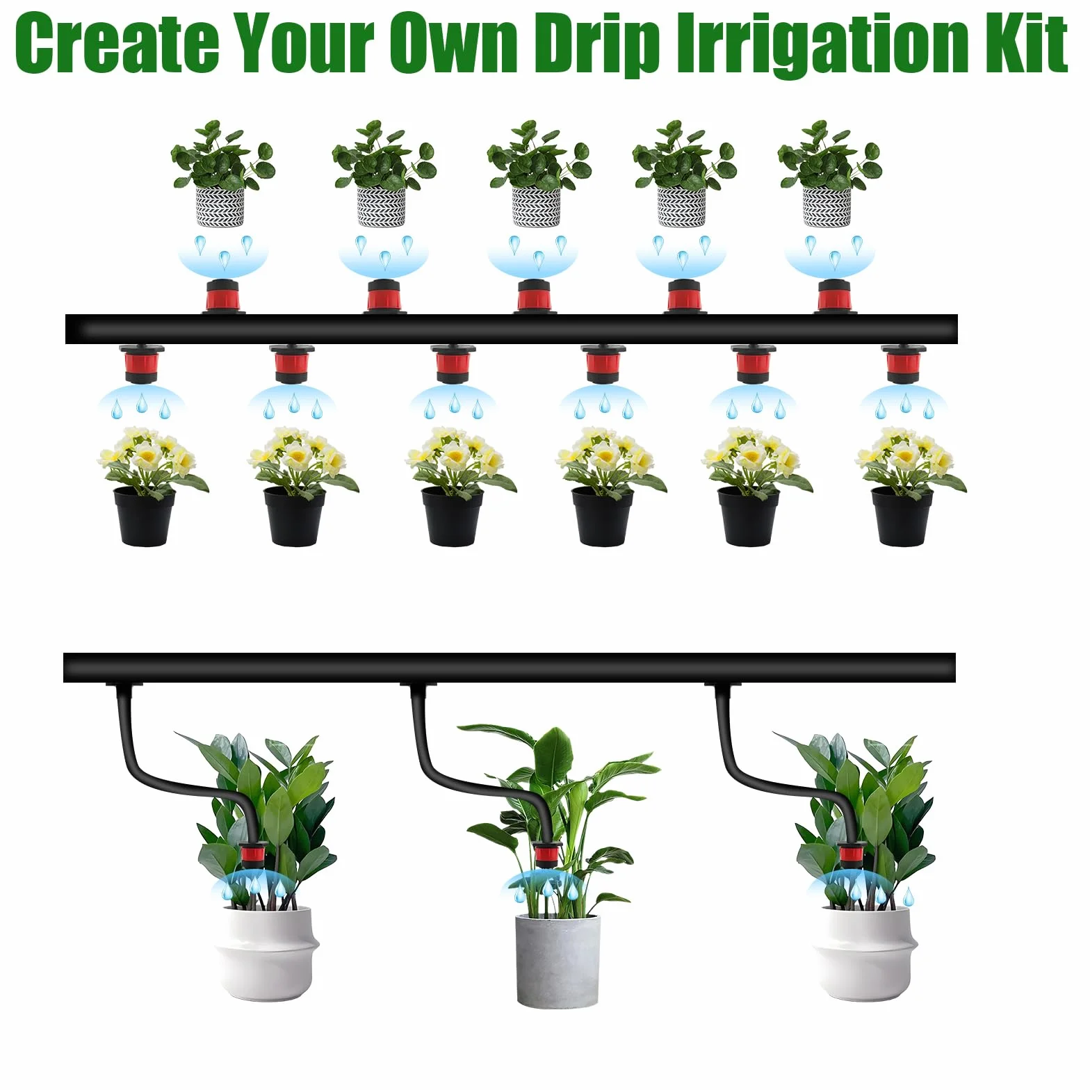 TOROKOM 200Pcs 1/4" Goutteur Irrigation, pulvérisateur à débit d'eau Vortex à 360 degrés pour Pot Plante Jardin Serre Potager Gazon (Rouge)