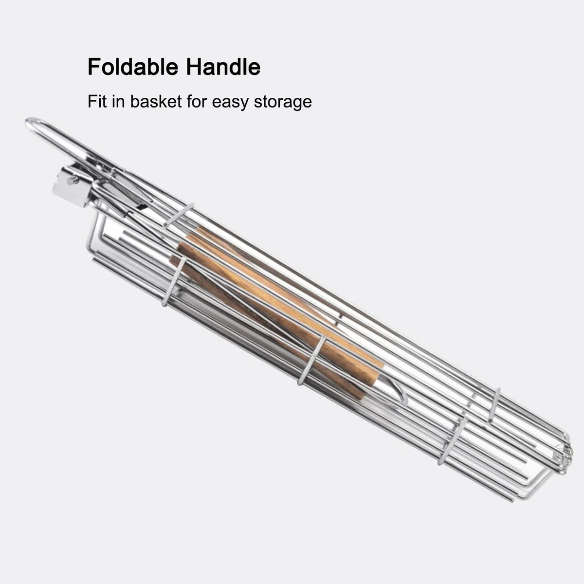 Joyeee Panier Grill Barbecue, Pliable Griller Panier en Acier Inoxydable avec Poignée en Bois Amovible pour Grillades Légumes Frites Hot Dog, Portable pour Grillades en Plein Air, Camping, Pique-nique