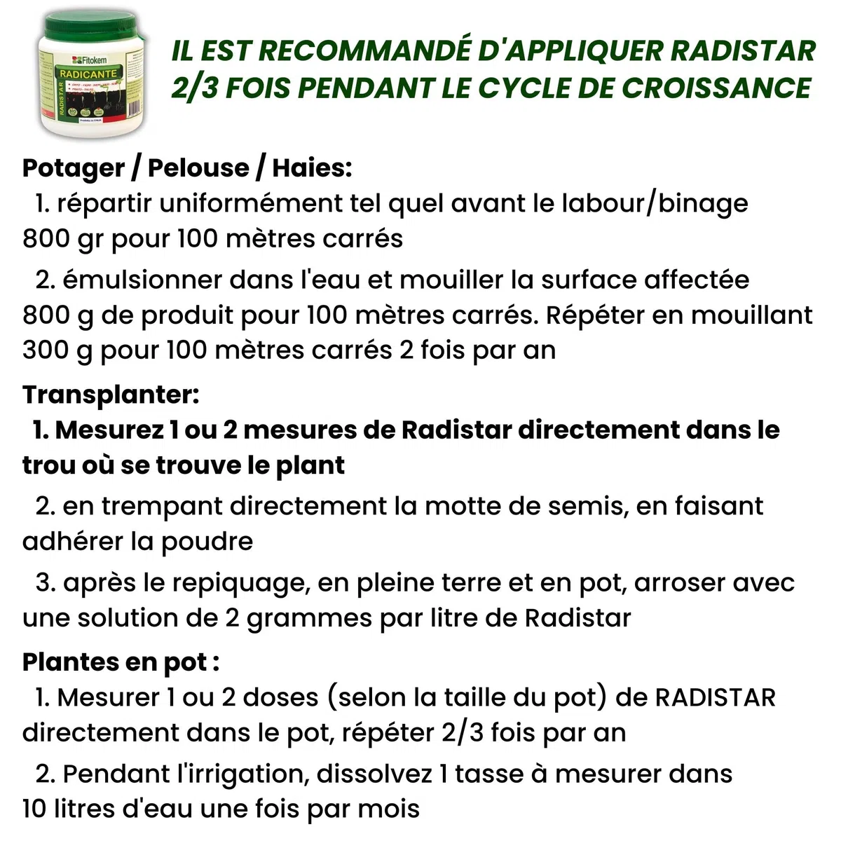 FITOKEM Radistar - Hormone de Bouturage Poudre (400 gr) Stimulateur de Racines Mycorhizes en Poudre Bio, Stimule la Production et la Croissance Naturelle des Racines, Made in Italy