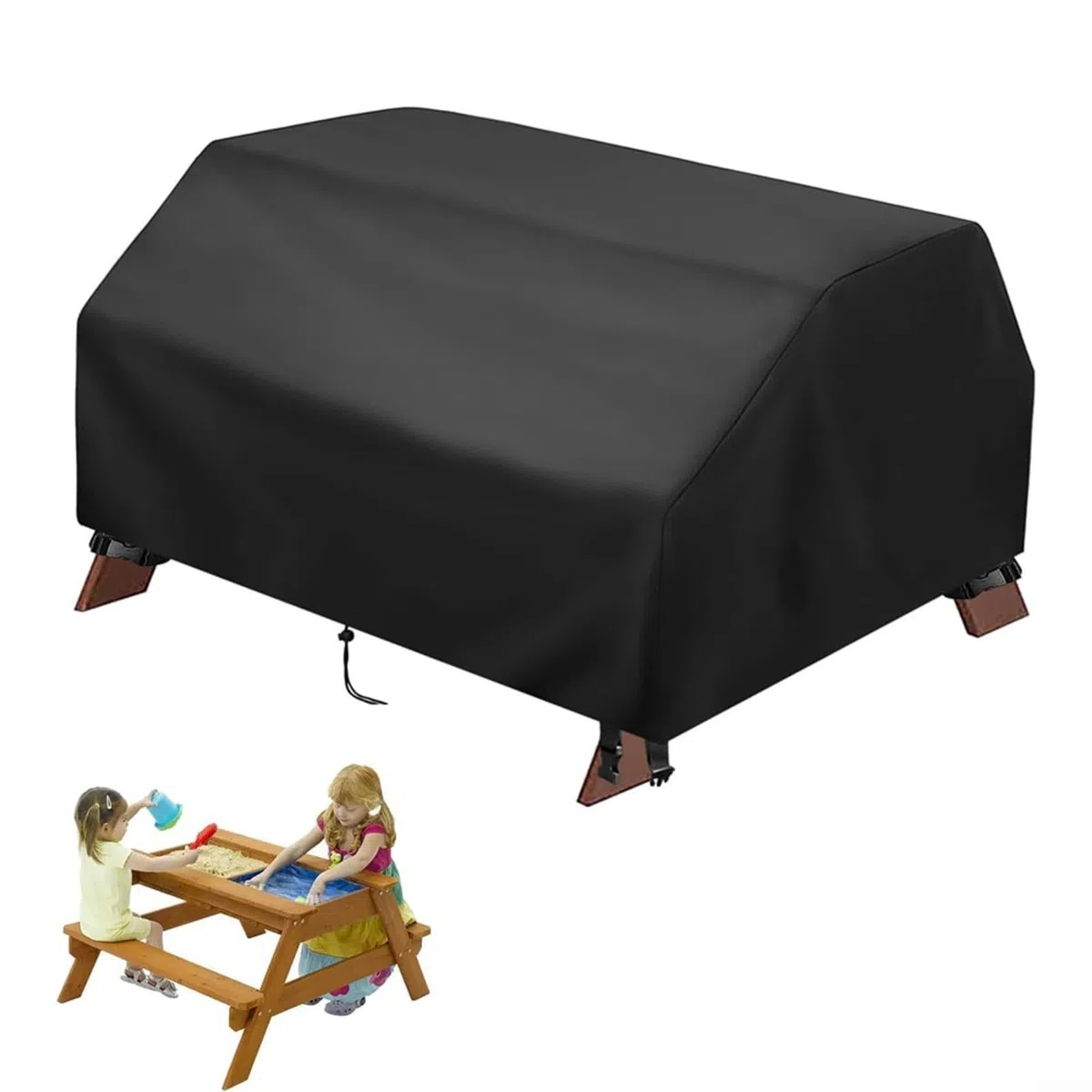 Housse de table de pique-nique en tissu Oxford 210D pour enfants, housse de table de pique-nique imperméable pour table d'activités 3 en 1 avec loquets coupe-vent en maille, 102 x 102 x 53,2