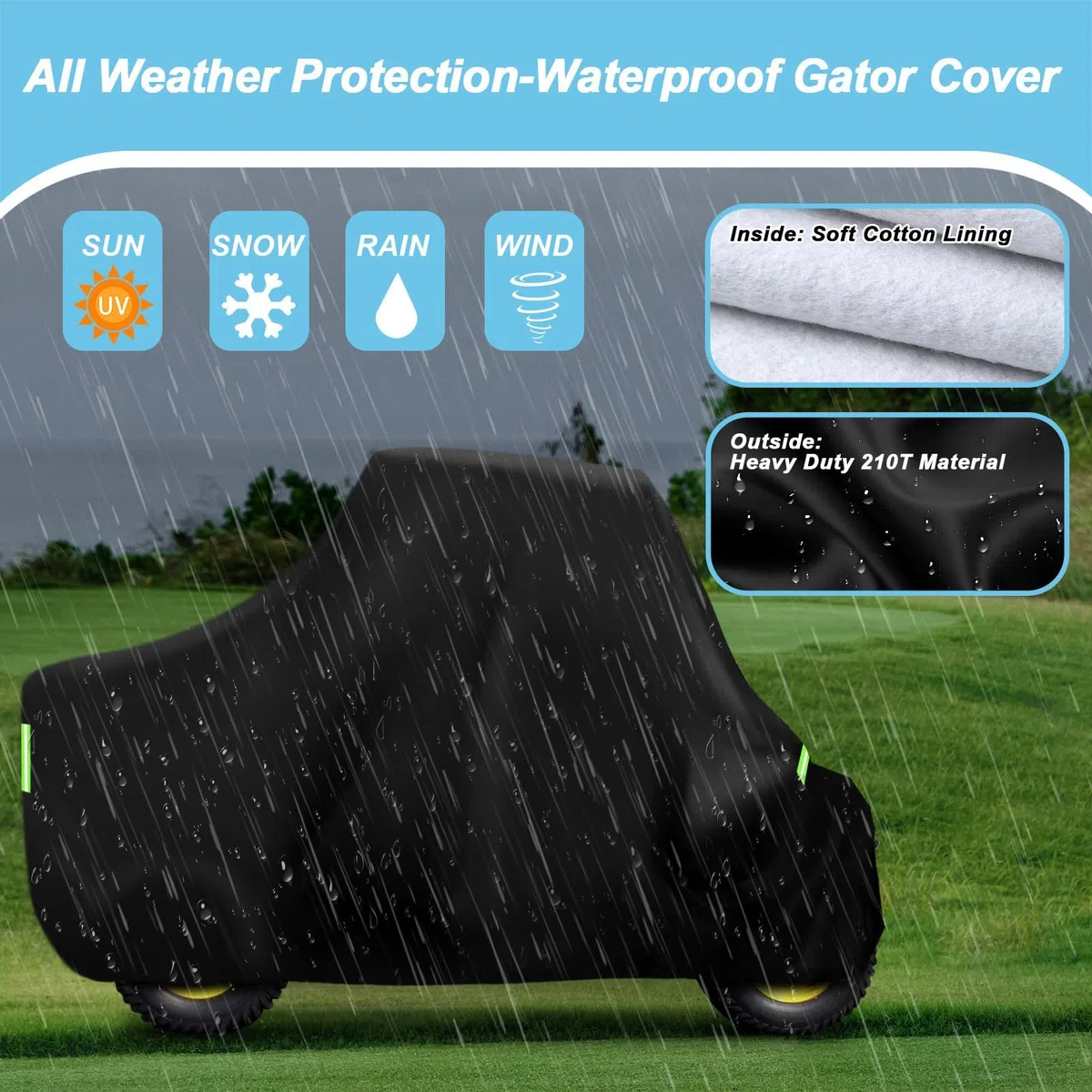 Gator Housse imperméable pour John Deere Gator HPX615E/HPX815E avec OPS/Cab, 210T soleil, pluie, UV, poussière, neige - Protection contre les intempéries - Housse de protection intégrale robuste avec