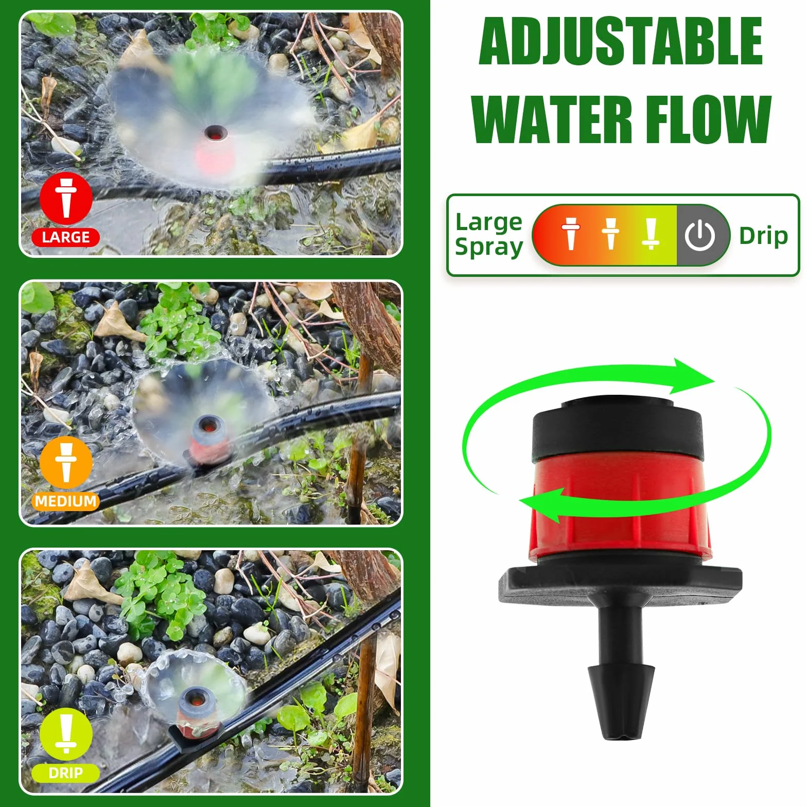 TOROKOM 200Pcs 1/4" Goutteur Irrigation, pulvérisateur à débit d'eau Vortex à 360 degrés pour Pot Plante Jardin Serre Potager Gazon (Rouge)