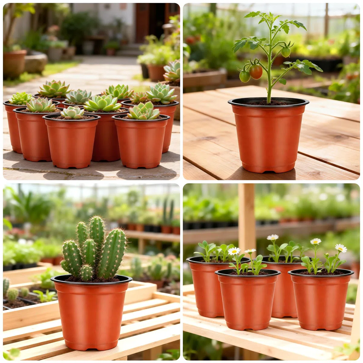 KINGLAKE 100 Pièces 10CM Pots de Fleurs,Pot pour Semis Exterieur,Pot Plastique Plante,Pot de Repiquage,Godets Semis pour Interieur-Rouge-Marron
