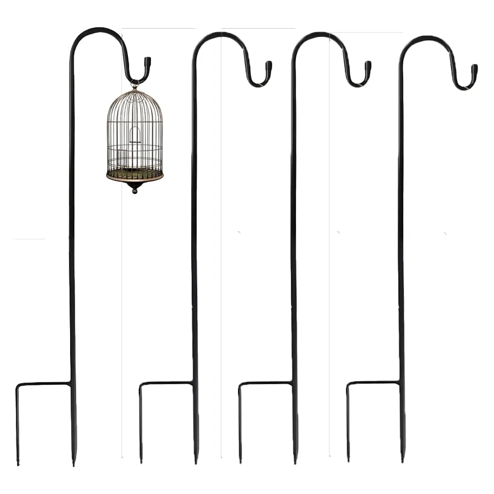 Lot de 4 crochets de berger de jardin - Bâton de lanterne - En métal - Amovible - Pour paniers de fleurs, mariages, lanternes, lampes solaires, cages à oiseaux - 120 cm