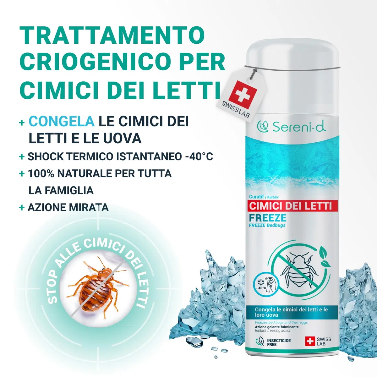 FREEZE PUNAISES DE LIT – TRAITEMENT NATUREL FOUDROYANT – Action FREEZE punaises de lit (œuf, larves et adultes) sans substances actives biocides – Action IMMÉDIATE et EFFICACE – Swiss Lab