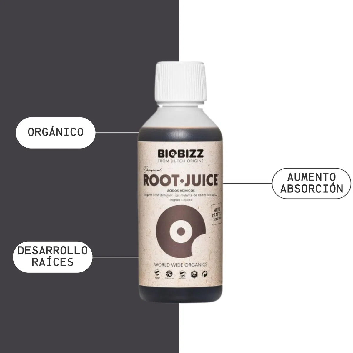 GROWMANIA Root Juice de BioBizz 250 ml + échantillon Boost Up Nutrients + Doseur | Stimulateur de racines biologiques | Pour jeunes plantes et graines