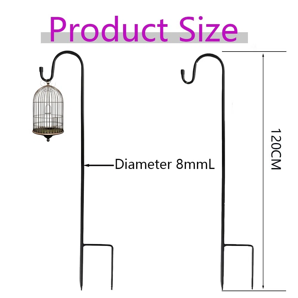 Lot de 4 crochets de berger de jardin - Bâton de lanterne - En métal - Amovible - Pour paniers de fleurs, mariages, lanternes, lampes solaires, cages à oiseaux - 120 cm