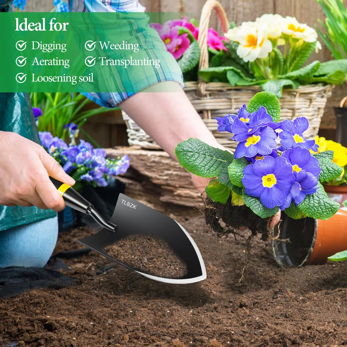 Pelle de jardin haute performance - Pelle de jardin en acier au carbone avec poignée caoutchoutée, idéale pour planter, creuser et transplanter