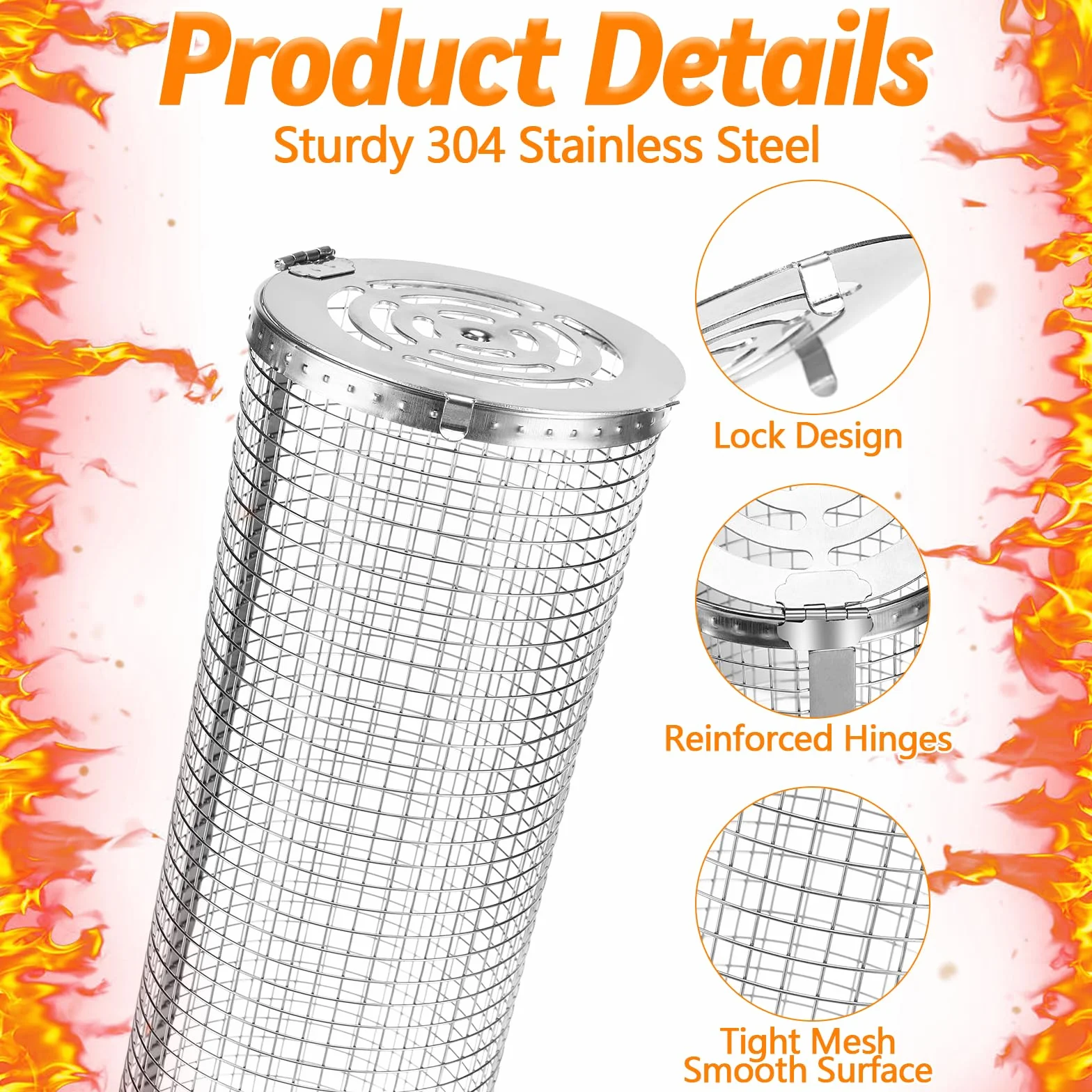 Farerkass Panier à Griller Roulant, 2 Pièces Panier de Barbecue en Acier Inoxydable, Panier de Grillage Enroulable avec Poignée, Accessoires de Barbecue pour Légumes Viande
