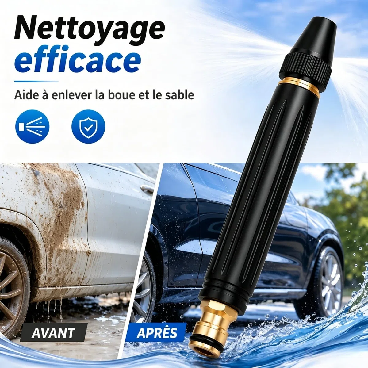Buse Haute Pression pour Tuyau Arrosage et Pistolet Haute Pression Tuyau Arrosage, Tête, Jet Multi-Fonction, Embout de Nettoyage pour Voiture, Cour et Jardin (C)