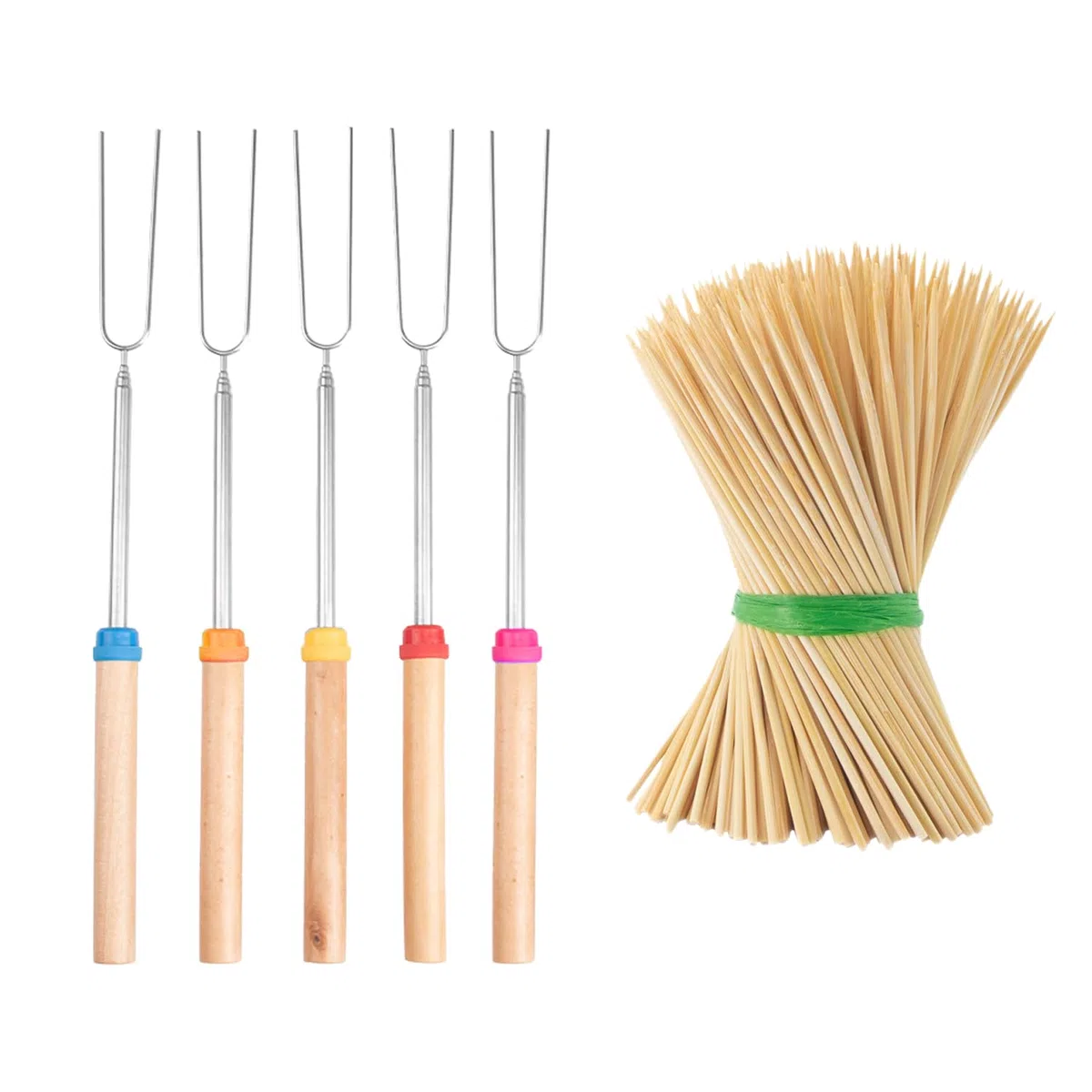 Fourchettes à Griller 5 Pièces Et Brochettes à Griller 90 Pièces, Accessoires De Camping, Fourchettes à Griller à Guimauve, Ensemble De Pâtisserie